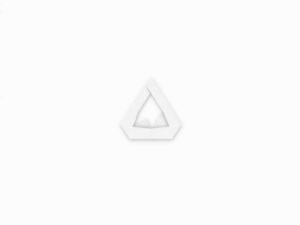 Abstract geometric logo mark, interlocking triangles forming a leaf shape, white background, matte finish, photorealistic, 8k
